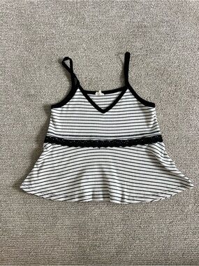 Black & White Striped Lace-Trim Peplum Camisole